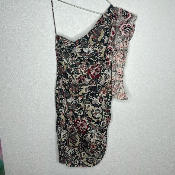 NWT Isabel Marant ÉTOILE Lilia one-sleeve ruched cotton mini dress Sz 38/US 6 - Picture 2 of 14